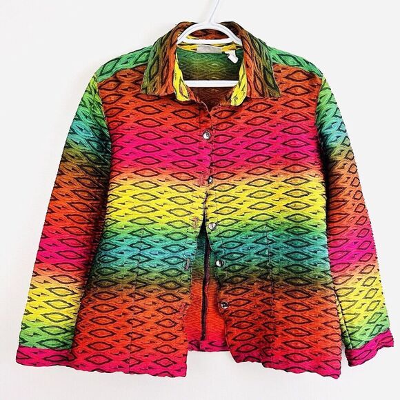 Funky Chicos Design Rainbow Color Textured Stretchy Jacket Size Med 8 (Chicos 1) - Picture 1 of 8